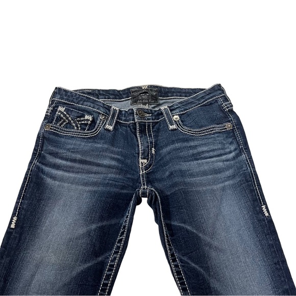 Big Star Liv Slim Boot Women Dark Wash Jeans Sz 30Lx34 Flap Pockets Thick Stitch - Picture 2 of 15